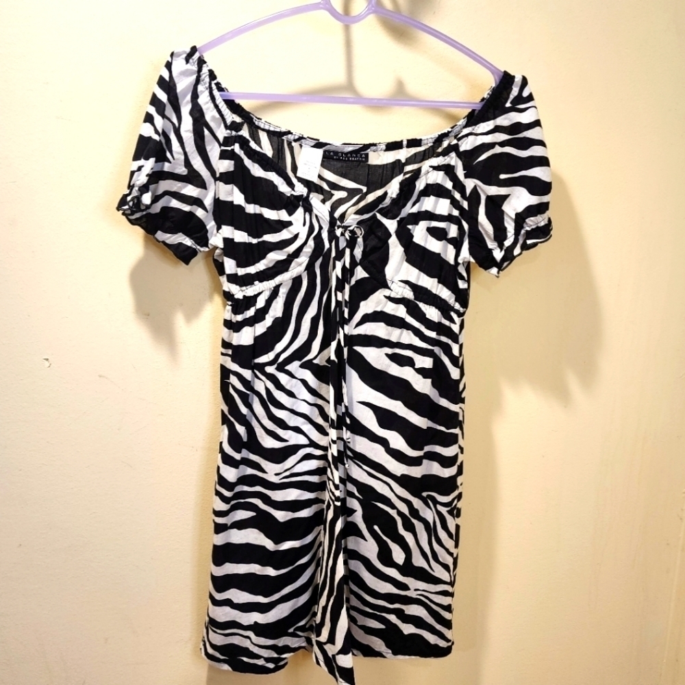 LA BLANCA black and white cotton zebra mini dress size S